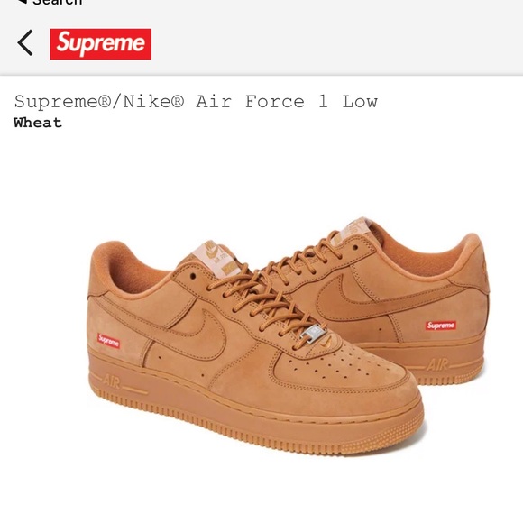 Nike Other - SOLD - NWT Supreme x Nike Air Force 1 Low in Wheat